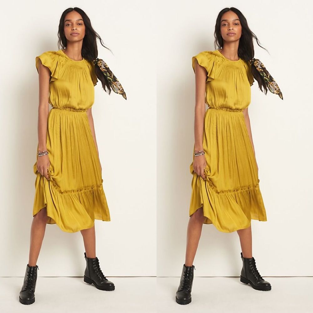 Anthropologie Dodie Flutter-Sleeved Midi Dress